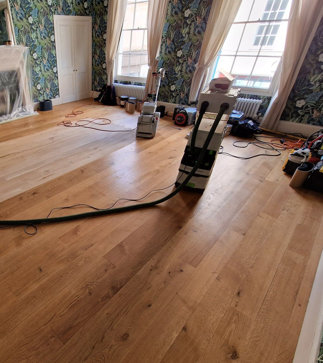 Oak Floor Restoration. Bath - Before